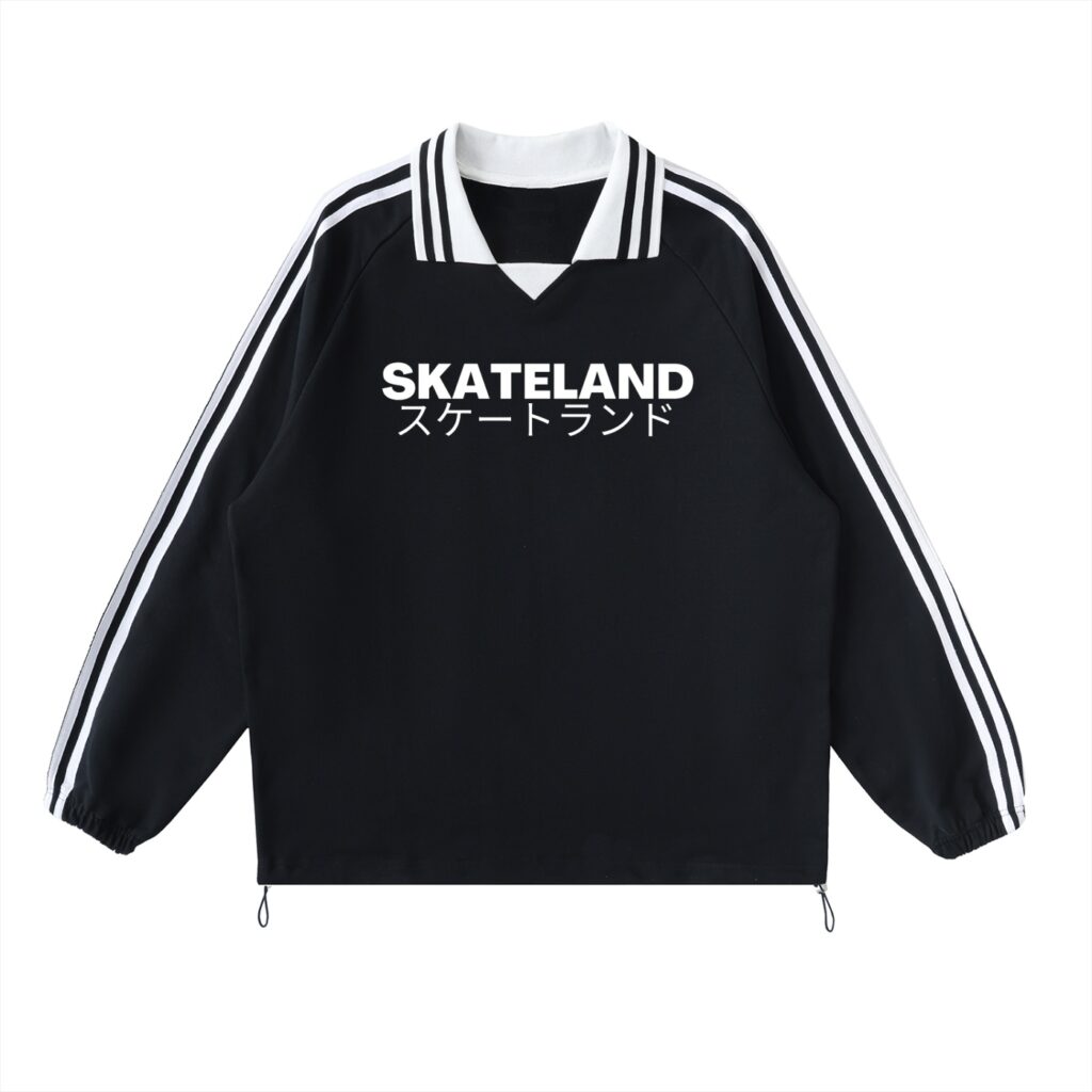 Contrast Striped Lapel Collar Sweatshirt